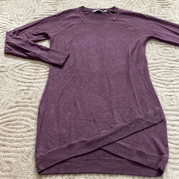 ATHLETA S Dusty Plum Crisscross Sweatshirt Dress Asymmetrical Modal - Picture 2 of 6